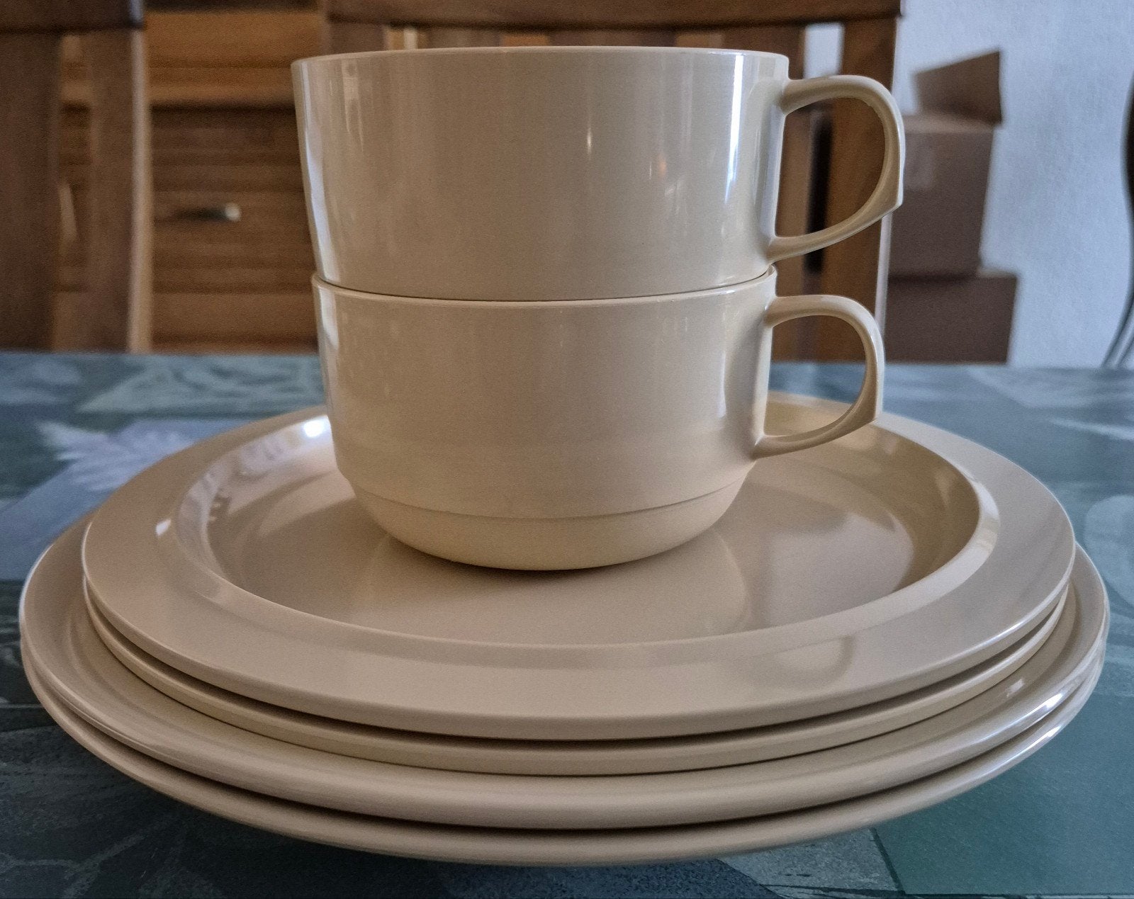 Vintage Mepal Servies - Borden en Kopjes (Melamine), Kunststof, Gebruikt, Mepal, Vintage