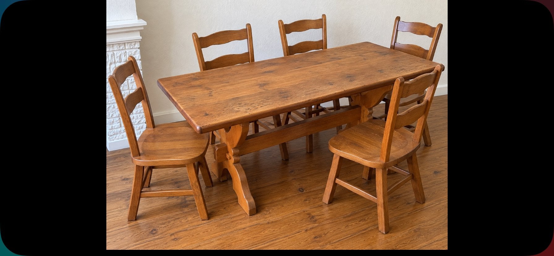 Massief houten eettafel met 5 stoelen, Huis en Inrichting, Ophalen, Gebruikt, Eikenhout, 50 tot 100 cm