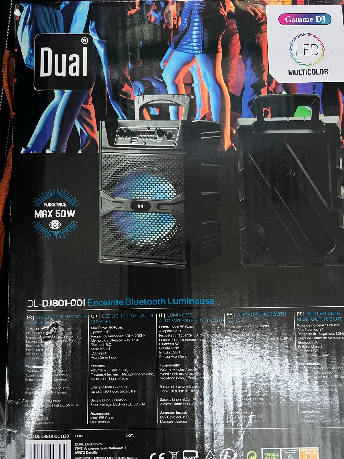 Dual DL-DJ801-001 Bluetooth Speaker met LED-verlichting, Audio, Tv en Foto, Luidsprekers, Overige merken, Overige typen, Nieuw