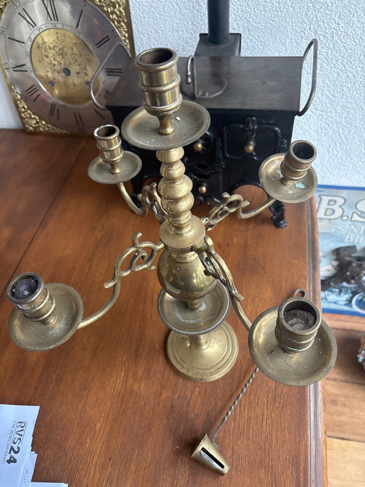Antieke koperen kandelaar met meerdere armen, Antiek en Kunst, Ophalen of Verzenden, Koper of Brons