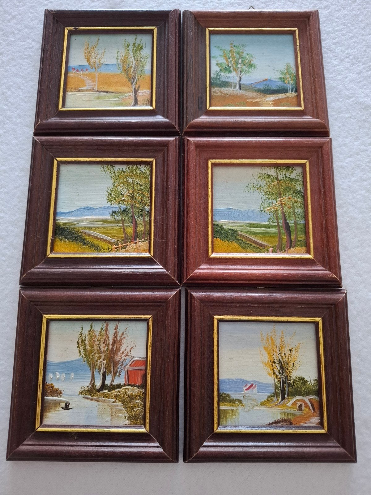Set van 6 Miniatuur Landschap Schilderijen in Lijst, Antiek en Kunst, Ophalen of Verzenden