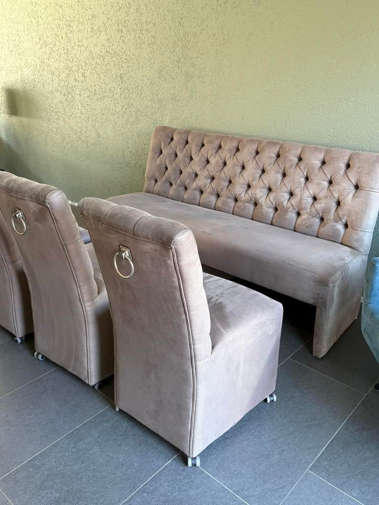 Eetkamerbank met  bijpassende eetkamerstoelen., Ophalen, Gebruikt