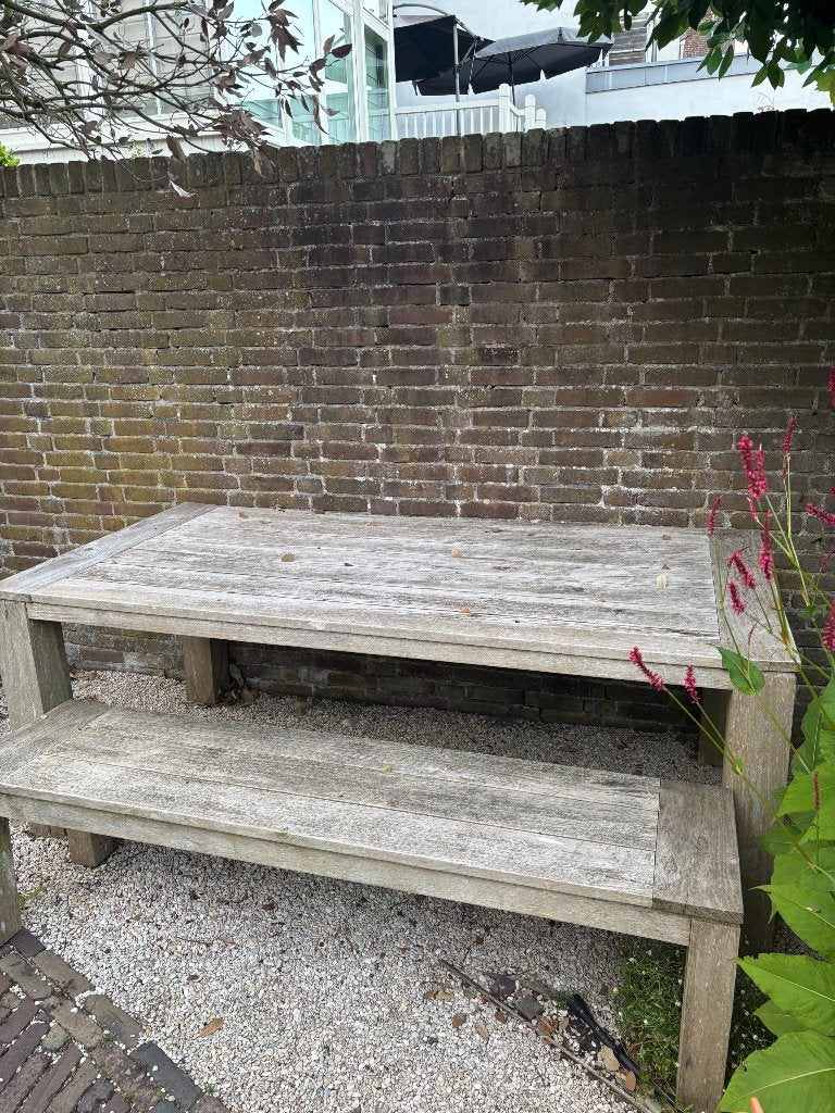 Teakhouten tuintafel met bijpassende bank, Ophalen, Gebruikt, Rechthoekig, Teakhout