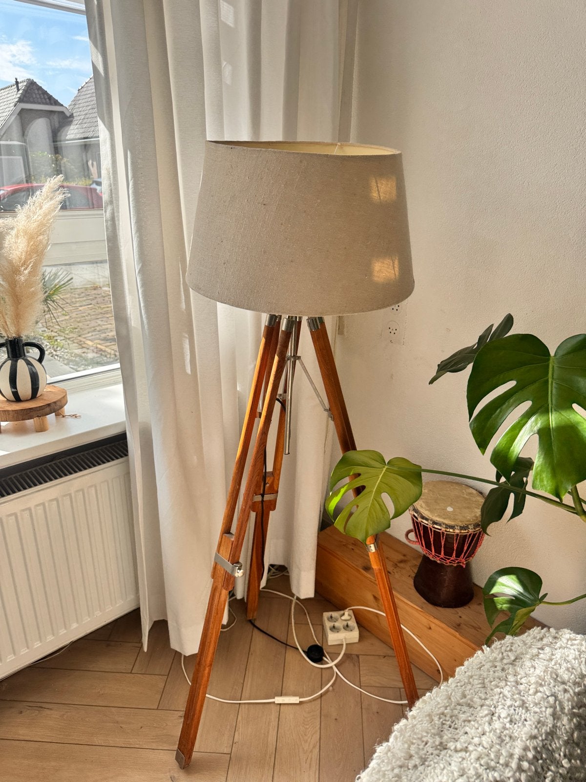 Riviera Maison Tripod Vloerlamp - Verstelbaar, Ophalen, Gebruikt, Hout, 100 tot 150 cm