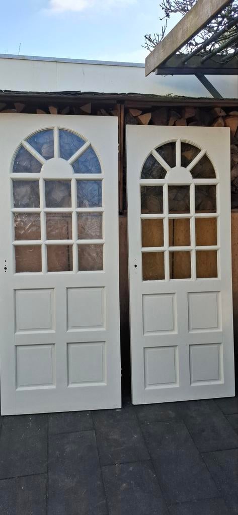 2 houten deuren met glas T,A,E,B, Doe-het-zelf en Verbouw, Deuren en Horren, Ophalen, Gebruikt, Binnendeur, Glas