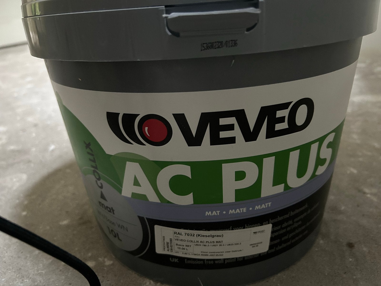 VEVEO AC PLUS Muurverf RAL 7032 Kieselgrau Mat 10L, Ophalen, 5 tot 10 liter, Nieuw, Verf