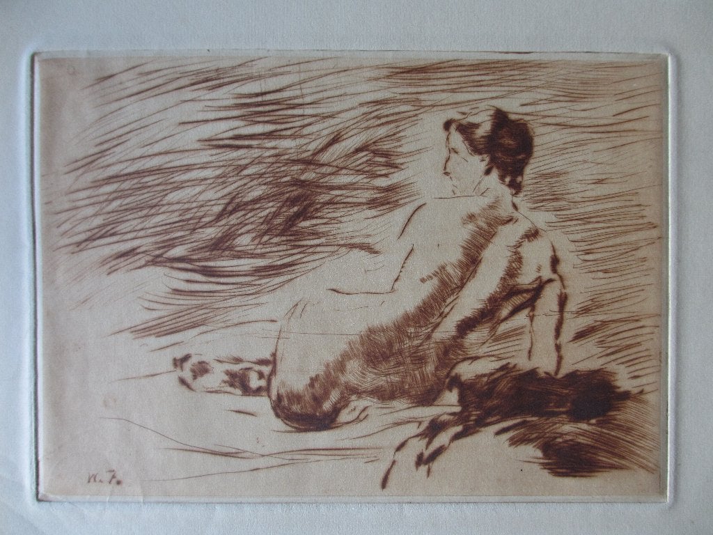 Originele ets Willem de Zwart (1862-1931) - Liggend Naakt, Antiek en Kunst, Dagelijks leven, Ets, Ophalen of Verzenden, 14 cm