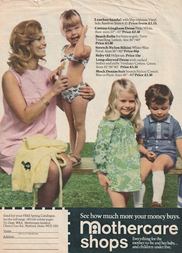 Retro reclame 1971 Mothercare kindermode jongetje meisje, Verzenden, Overige typen