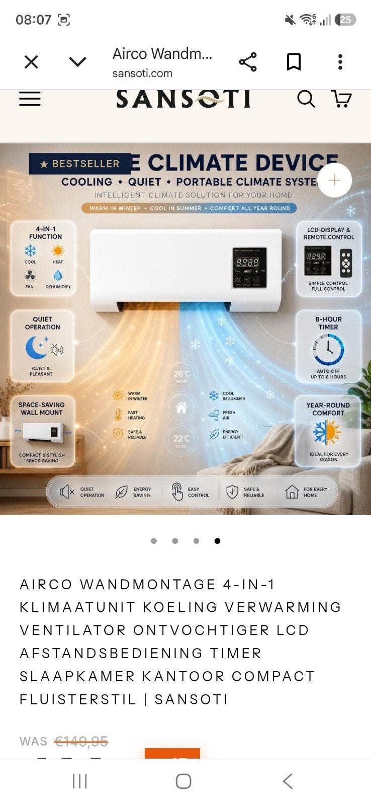 ophang kachel/airco, Ophalen, Minder dan 60 m³, Nieuw, 3 snelheden of meer