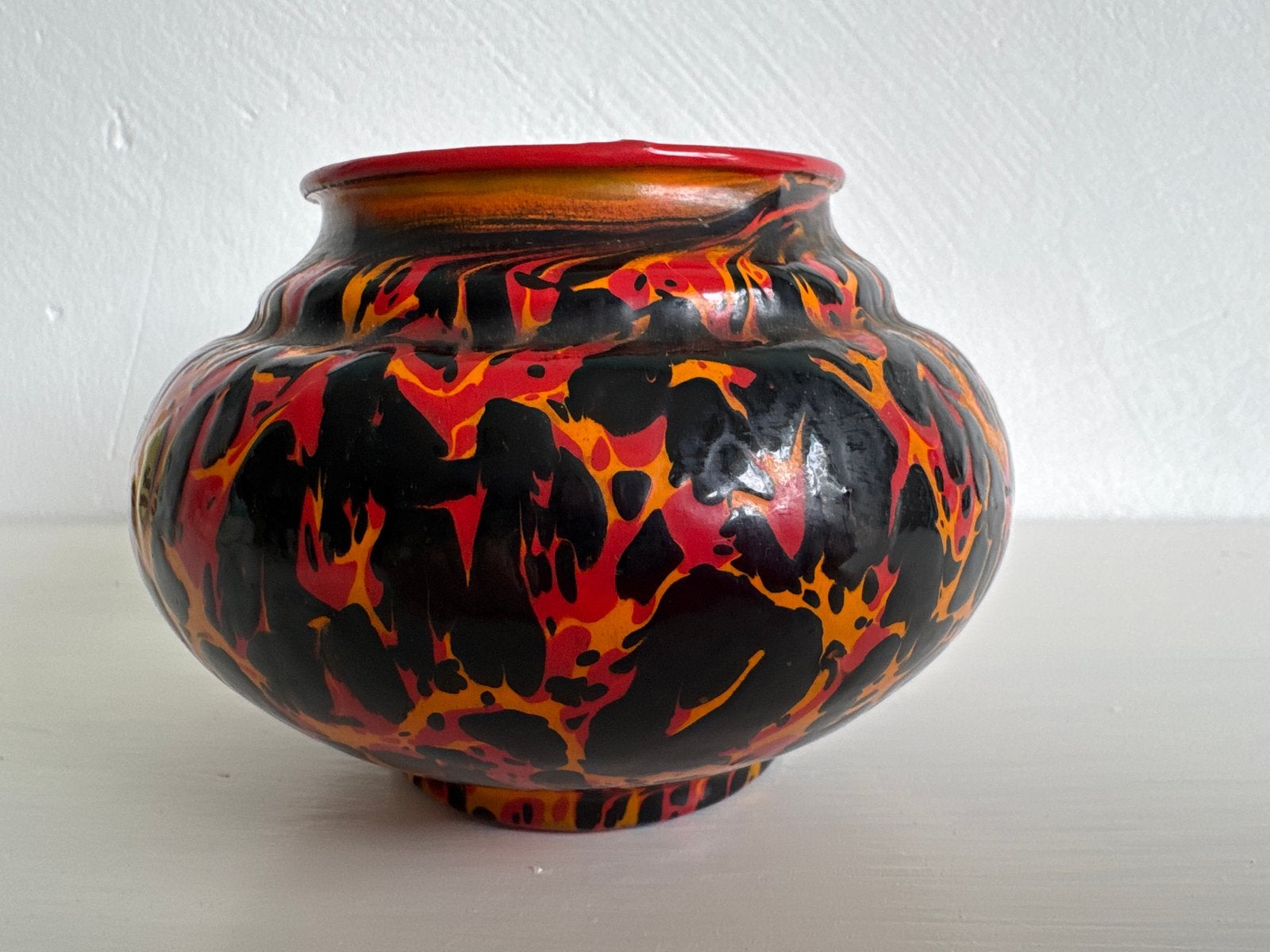 Vintage Marmeren Bloempot/Vaas - Rood, Oranje, Zwart, Ophalen of Verzenden
