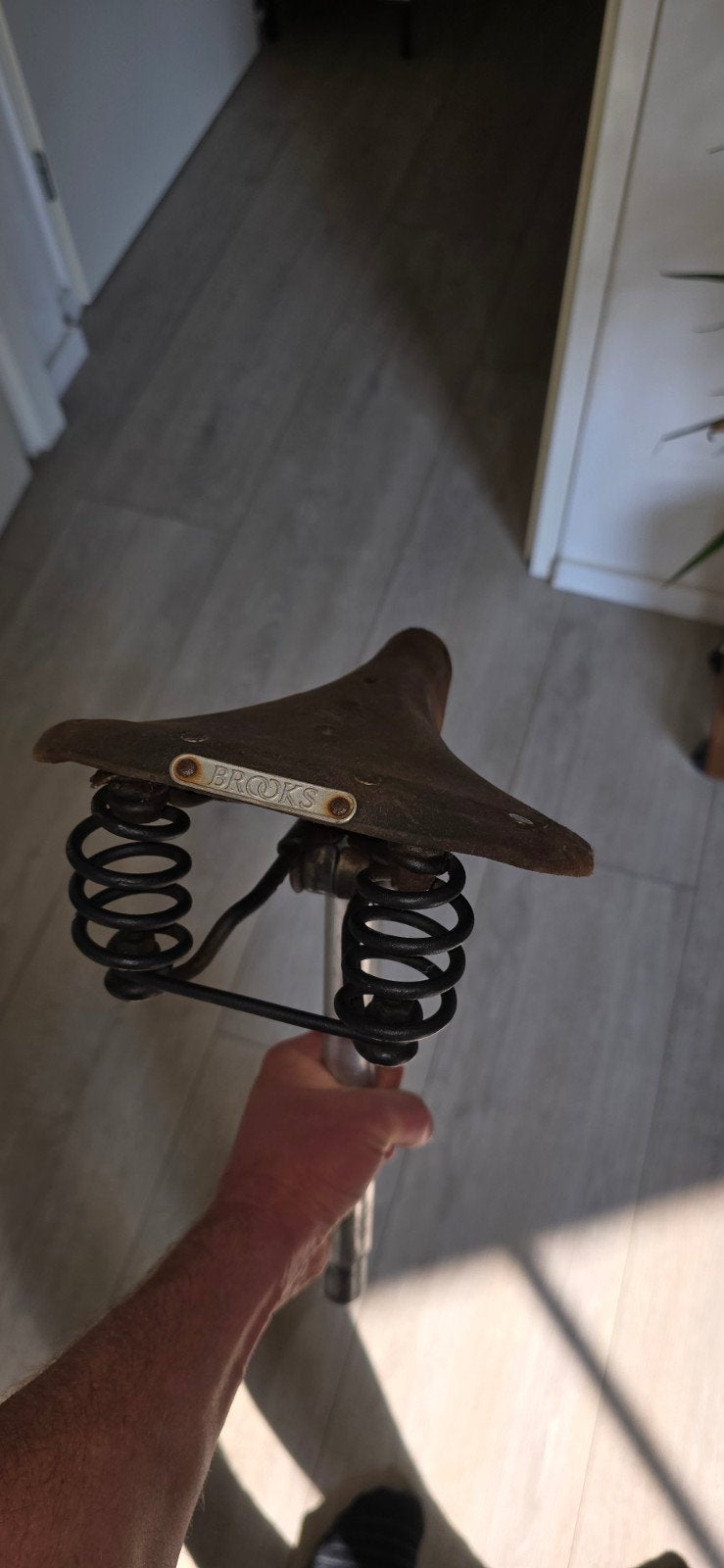 Brooks leren fietszadel met vering, Fietsen en Brommers, Gebruikt, Leer, Ophalen of Verzenden, Brooks