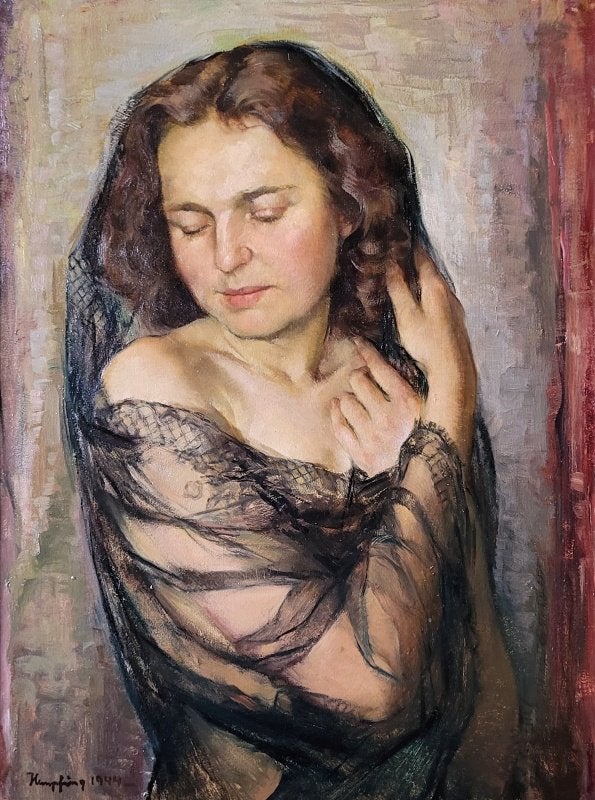 W. Hempfing, 47x63cm doek, incl. bladg. lijst, 1500,- euro, Ophalen, Doek, Portret of Personen, Impressionistisch