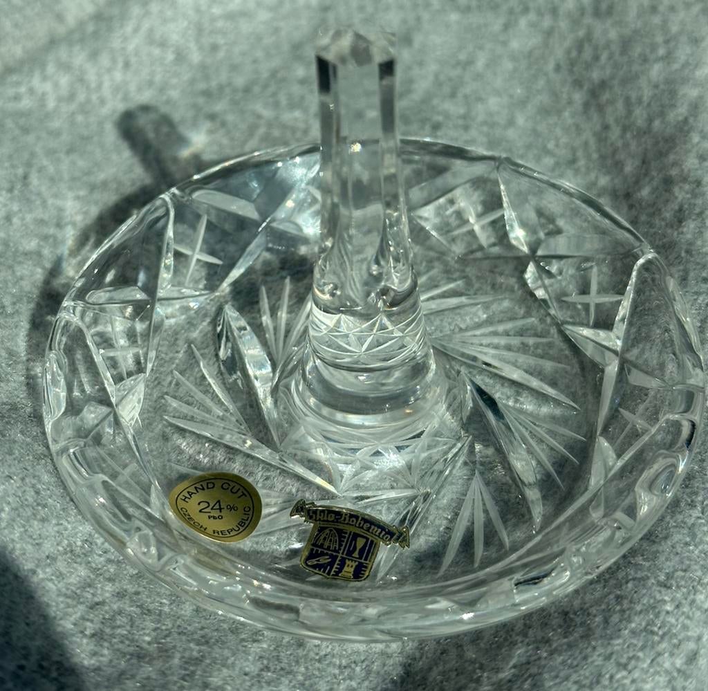 Vintage Clear Cut Glass Sieradenhouder Handgesneden, Antiek en Kunst, Antiek | Glas en Kristal, Ophalen of Verzenden