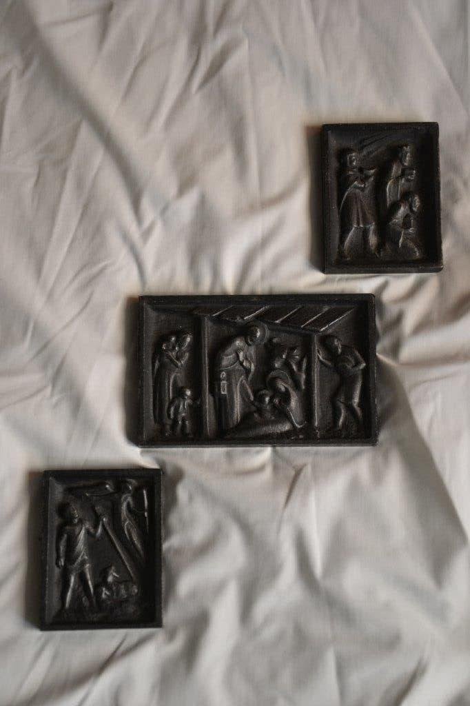 3 antieke gietijzeren plaquettes, Ophalen of Verzenden