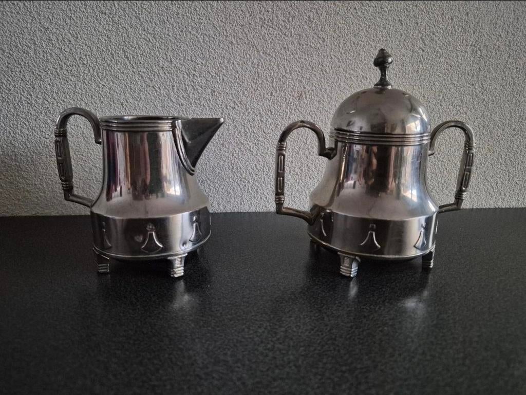 Zilverkleurige suikerpot en melkkan set, Ophalen of Verzenden, Overige stijlen, Overige typen