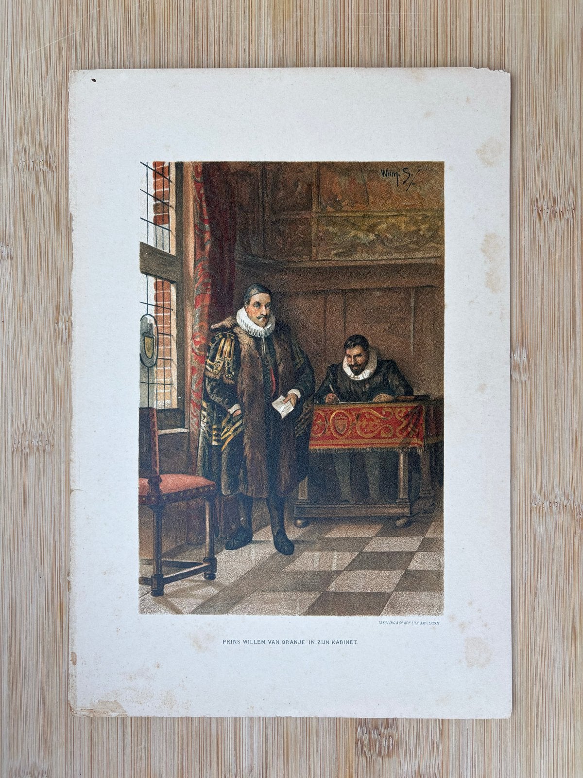 Prins Willem van Oranje in zijn kabinet - Historische Print, Ophalen of Verzenden