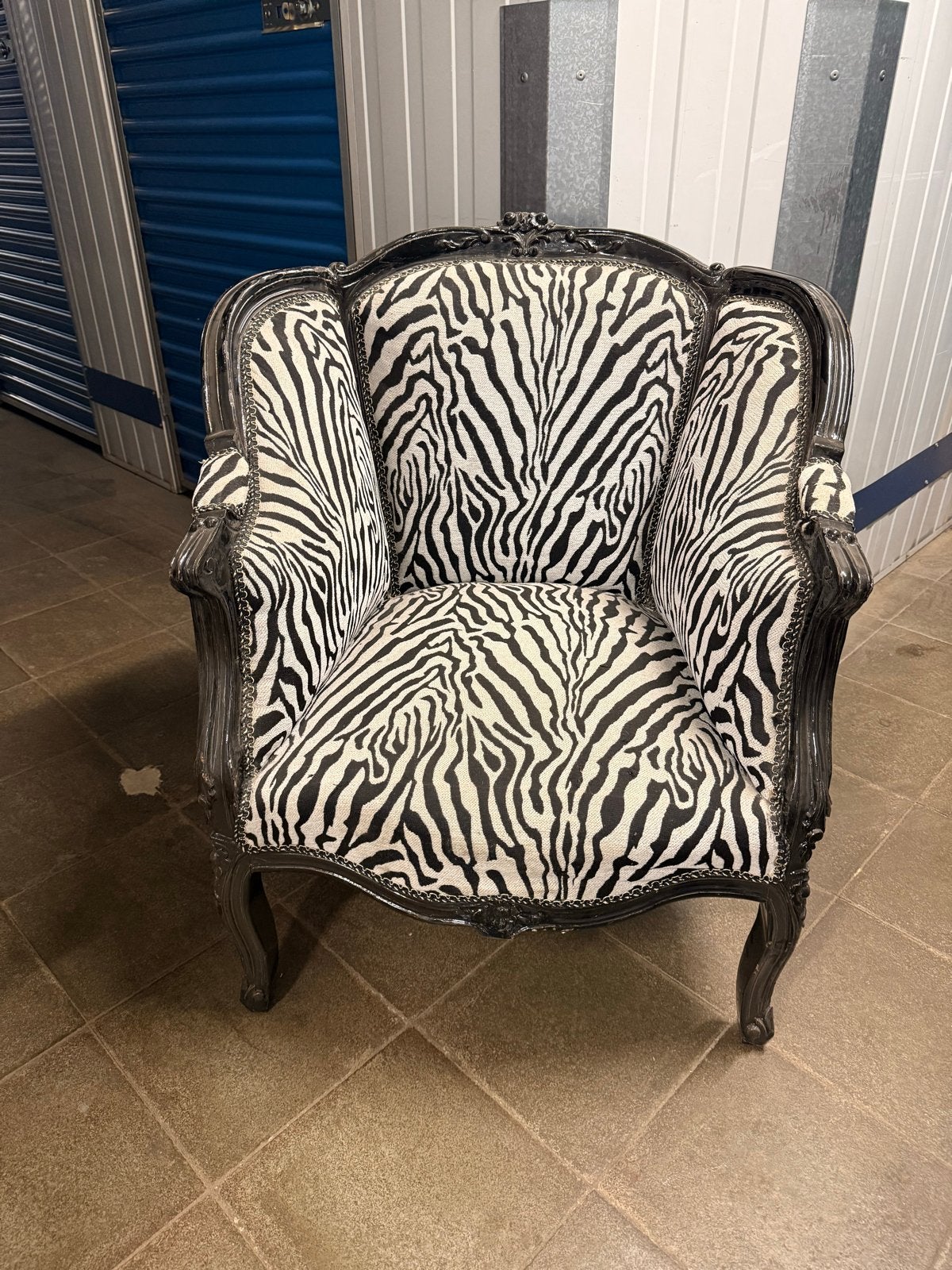 Barok fauteuil met zebraprint, Huis en Inrichting, Stoelen, Ophalen, Gebruikt, Zwart, Eén