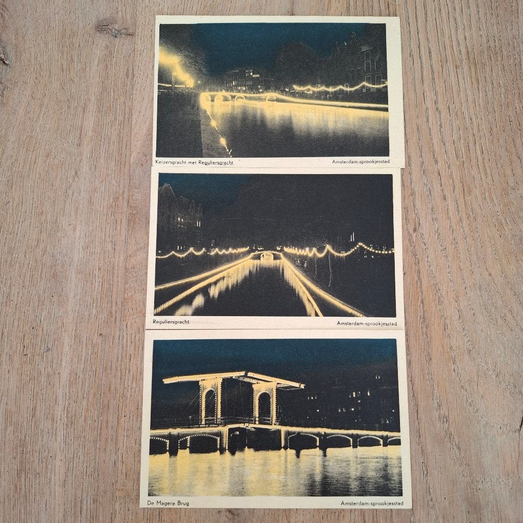 3 x kaart amsterdam sprookjesstad o.a. De magere brug nieuw, Ophalen of Verzenden, Voor 1920, Ongelopen, Noord-Holland