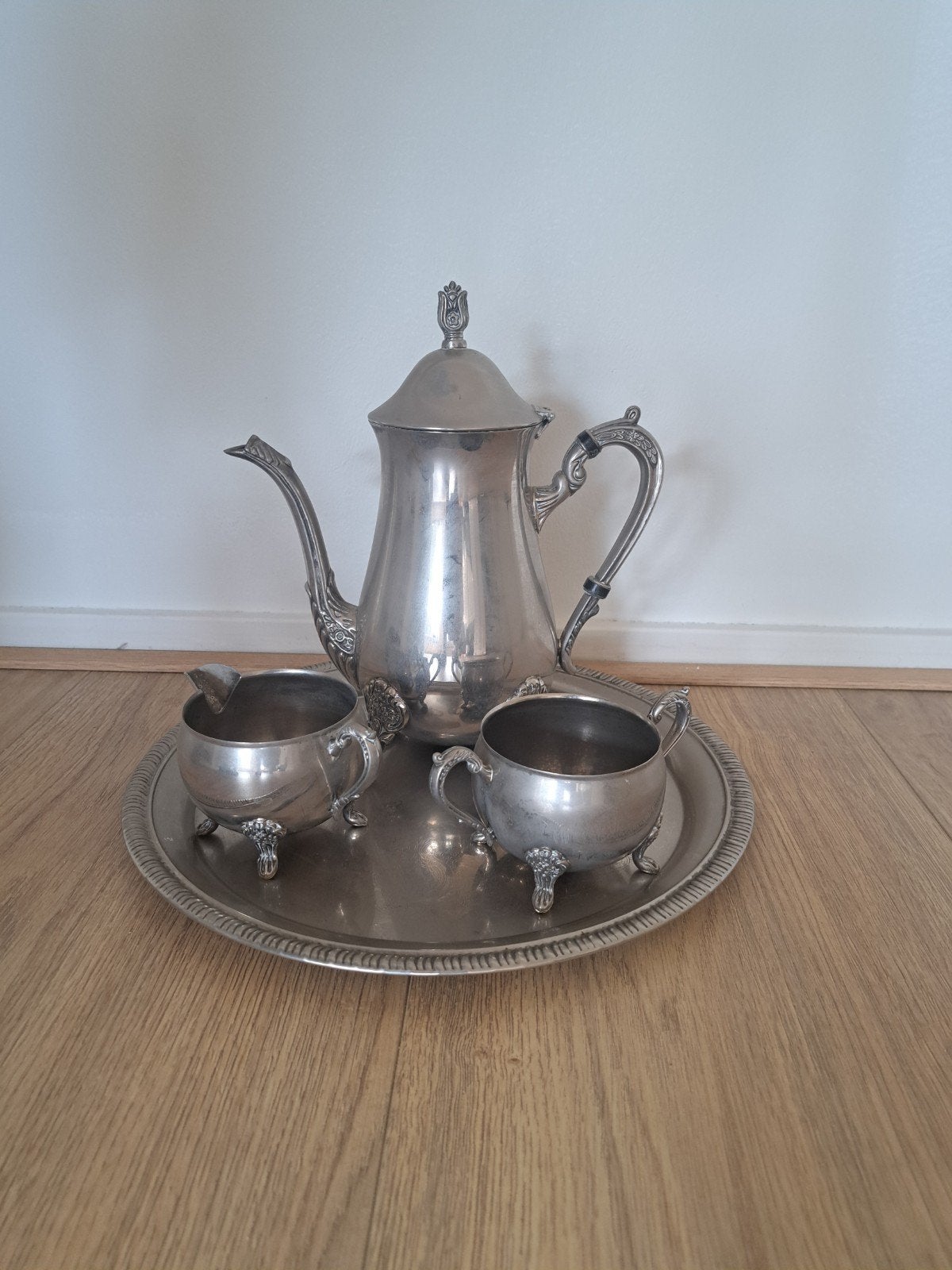 Antiek Verzilverd Koffiestel met Dienblad, Ophalen