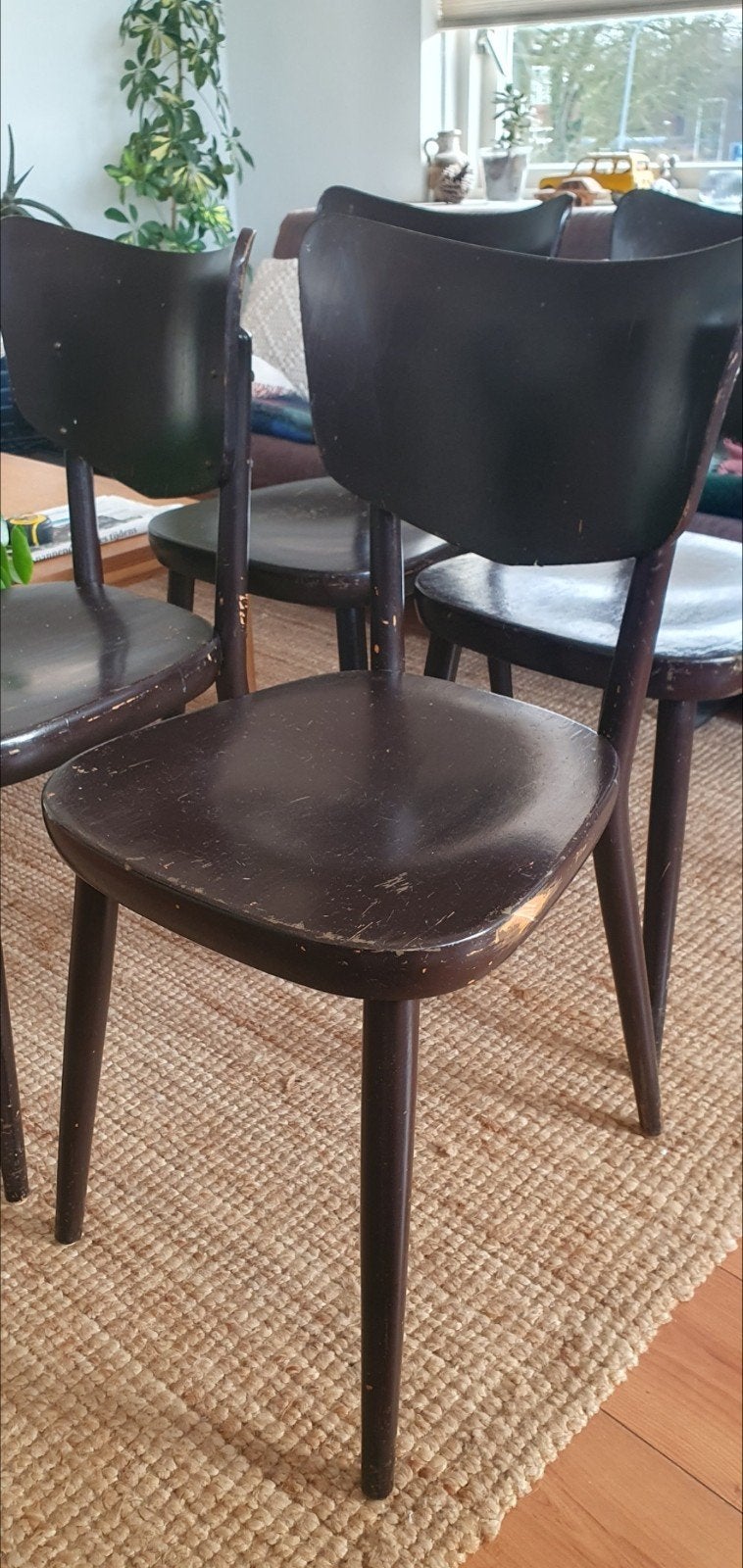 Bruine houten caféstoelen - set van 4, Huis en Inrichting, Gebruikt, Bruin, Ophalen of Verzenden, Vier