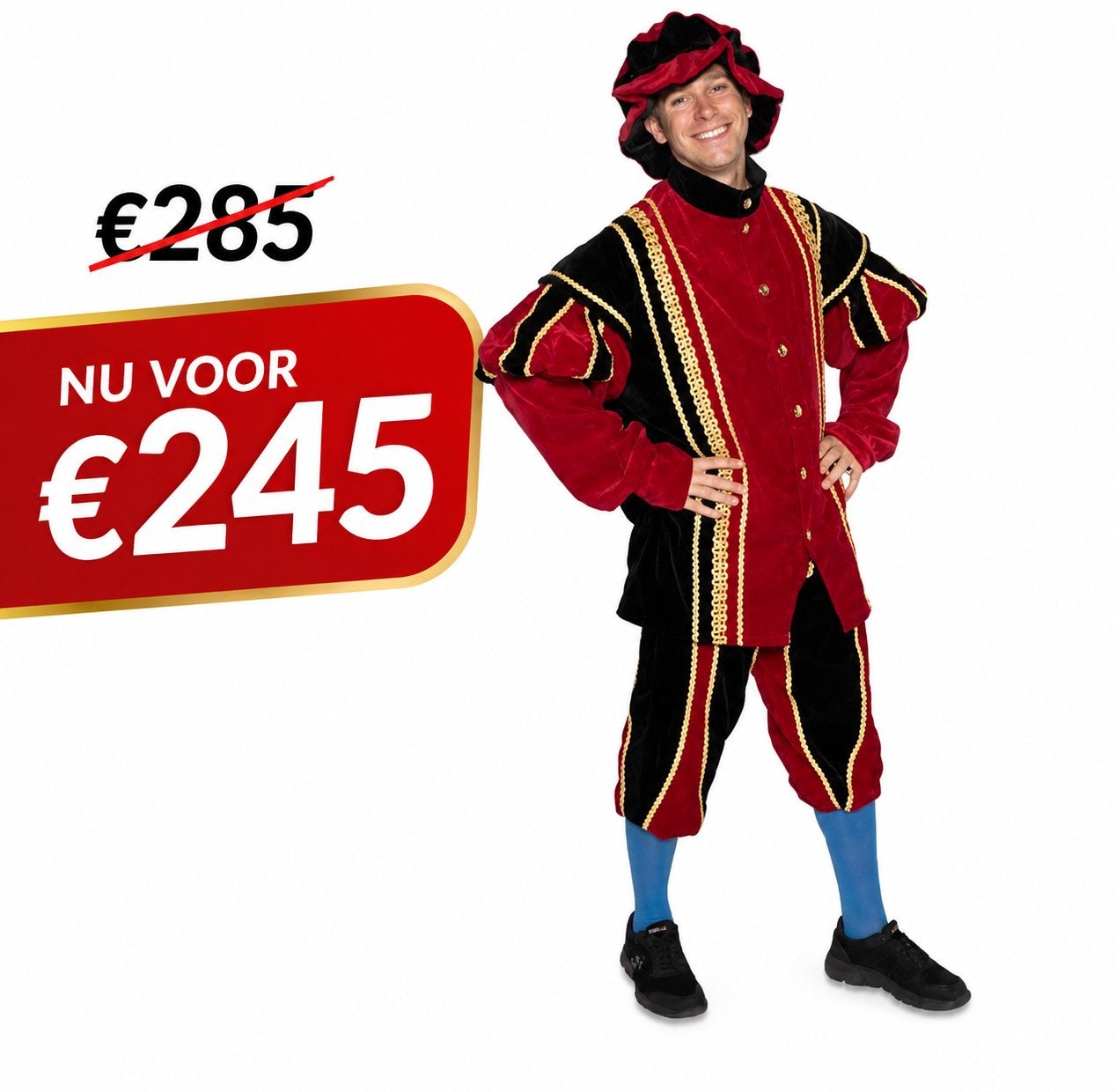 Nieuwe luxe Pietenpak van katoenfluweel–rood/zwart–maat 56, Ophalen of Verzenden, Nieuw