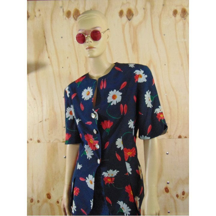 Vintage / retro blauwe zijden blouse bloemen Basler maat 40, Maat 38/40 (M), Basler, Zo goed als nieuw, Verzenden