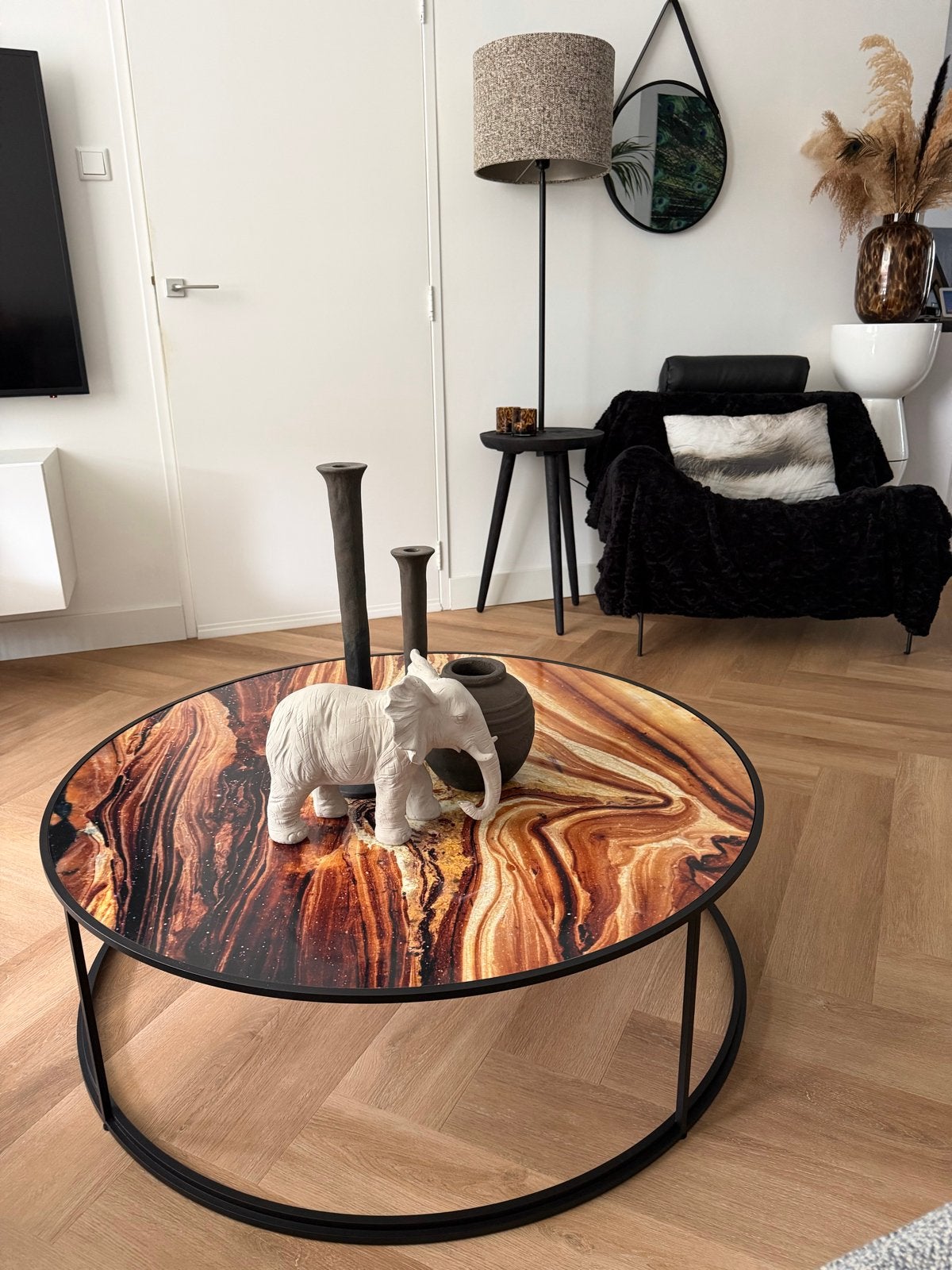 Leolux Salontafel diameter 100 cm, 32 hoog, Ophalen, 100 tot 150 cm, Rond, 50 tot 100 cm