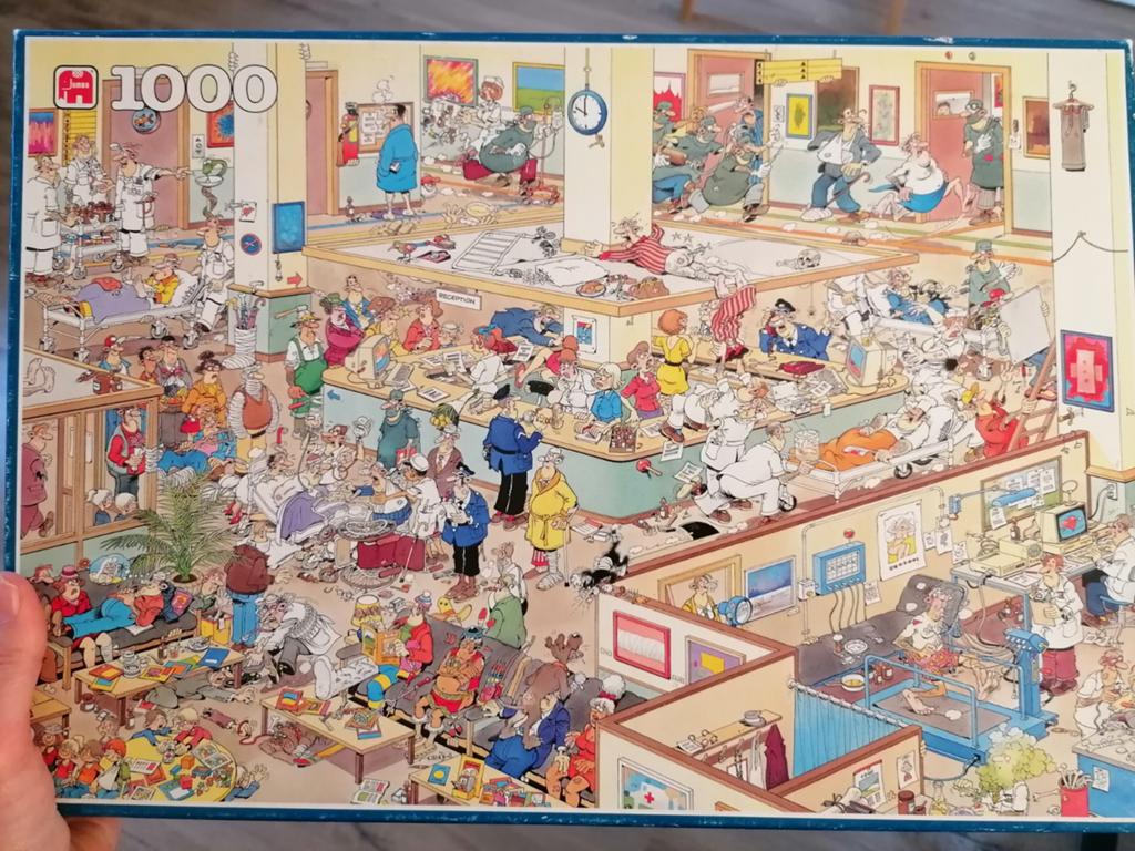 Puzzel 1000 stukjes Jan van Haasteren Van harte beterschap!, Ophalen of Verzenden, 500 t/m 1500 stukjes, Zo goed als nieuw, Legpuzzel