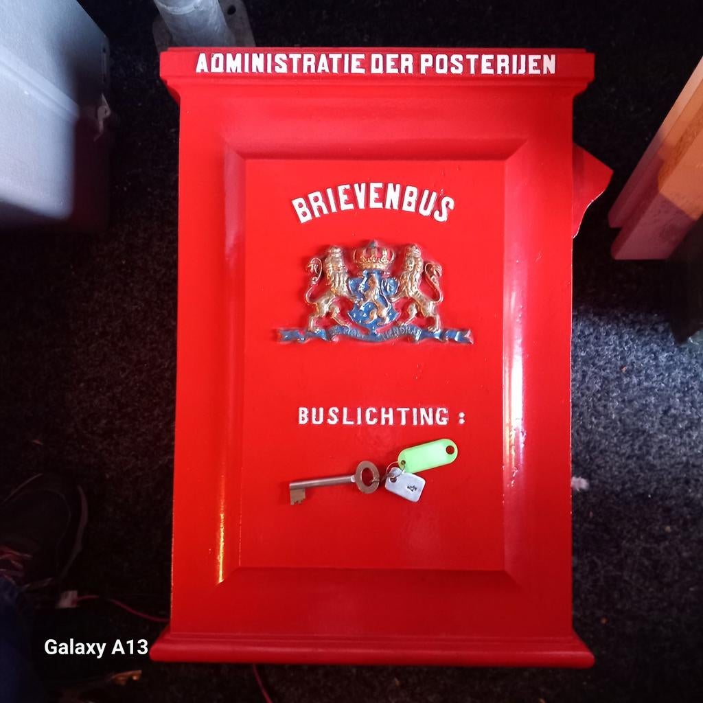 Antieke PTT Posterijen Brievenbus - Origineel Rood, Tuin en Terras, Ophalen, Gebruikt, IJzer, Wandbrievenbus