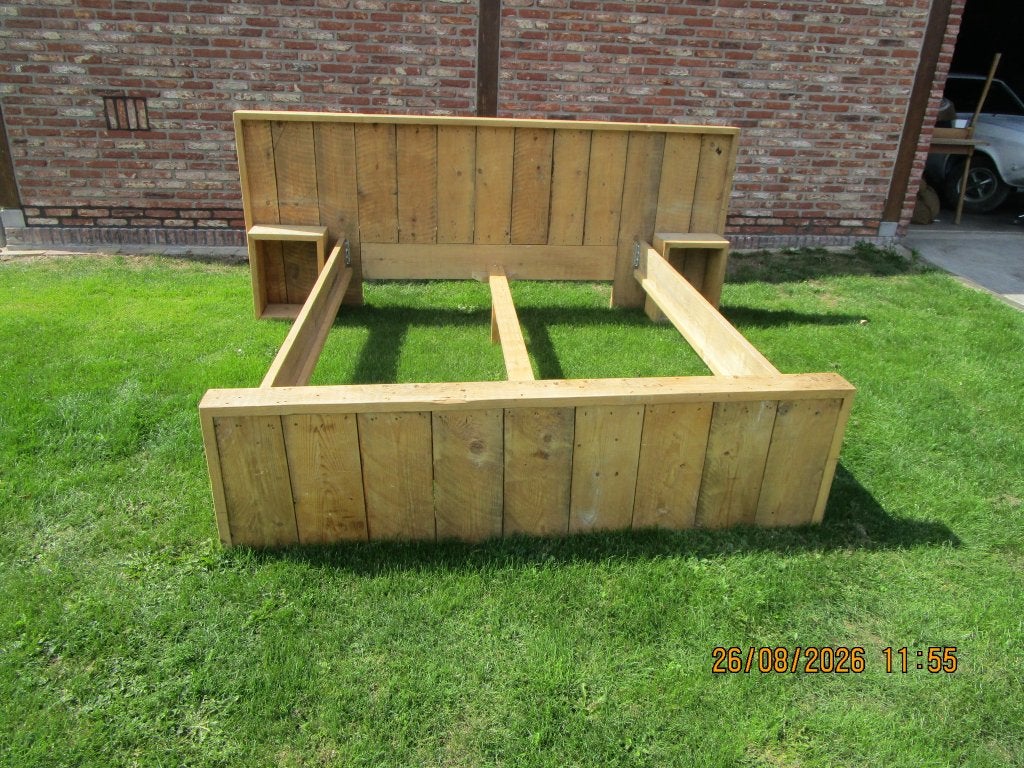 stijgerhouten bed ombouw, Ophalen, Gebruikt, Beige, Tweepersoons