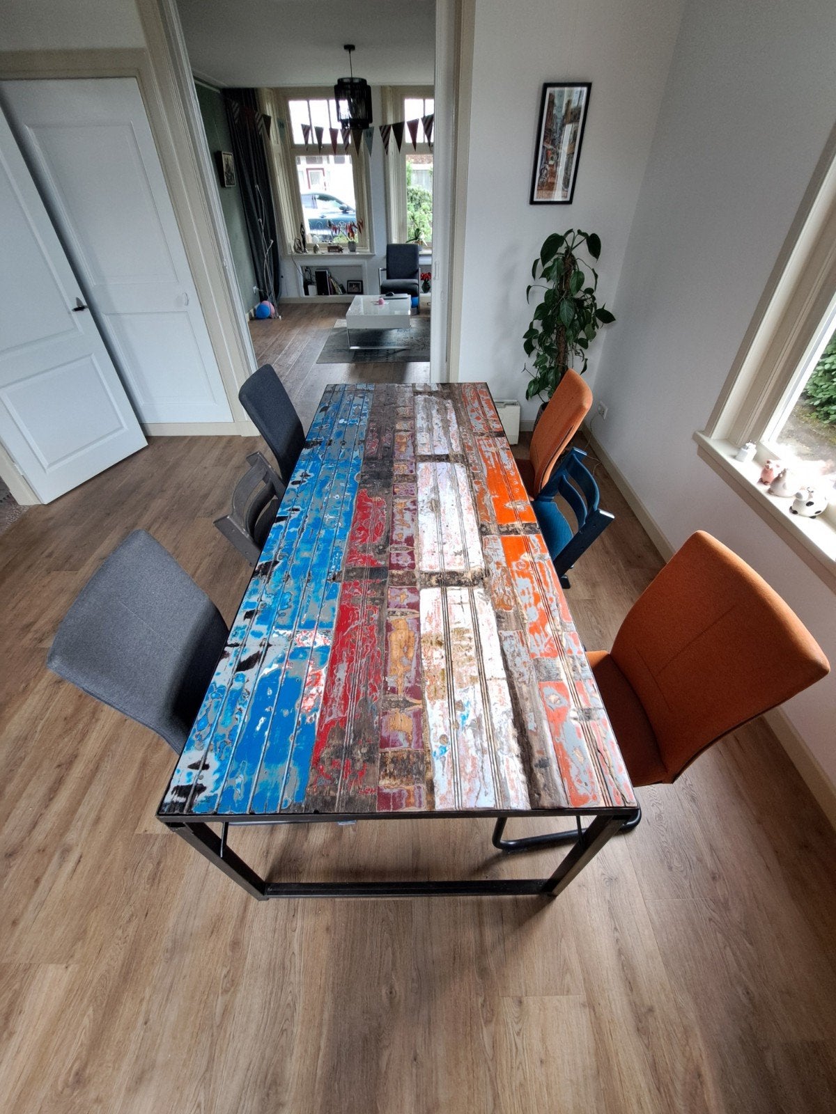 Oud Teakhouten Boottafel - Inklapbaar - 2.20m x 0.9m, Ophalen, Gebruikt, Teakhout, 200 cm of meer