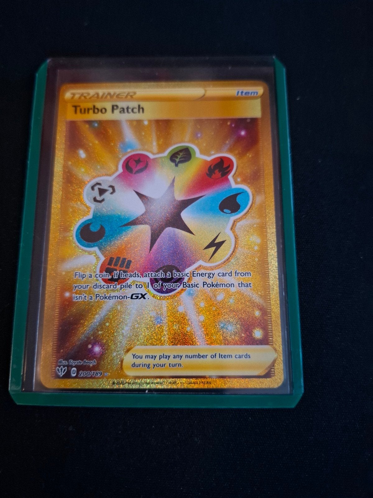 Pokémon TCG: Turbo Patch Gold Secret Rare (200/189), Ophalen, Nieuw, Losse kaart, Foil