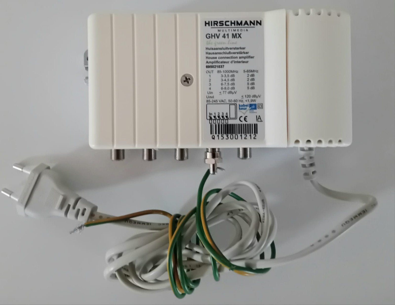 Hirschmann Multimedia GHV 41 MX huisversterker, Ophalen of Verzenden, Gebruikt, Minder dan 2 meter, Tv-kabel