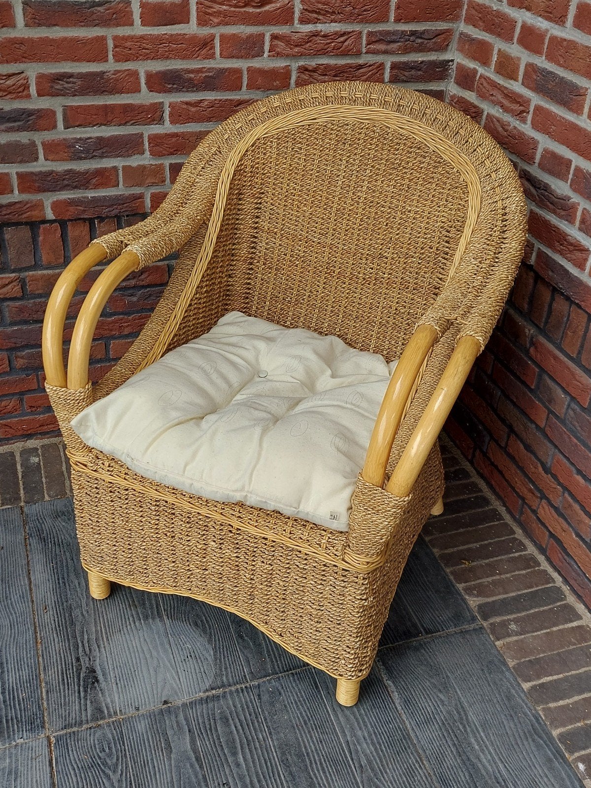 Rotan fauteuil rieten stoel tuinstoel, Ophalen, Zo goed als nieuw, Minder dan 75 cm, 50 tot 75 cm