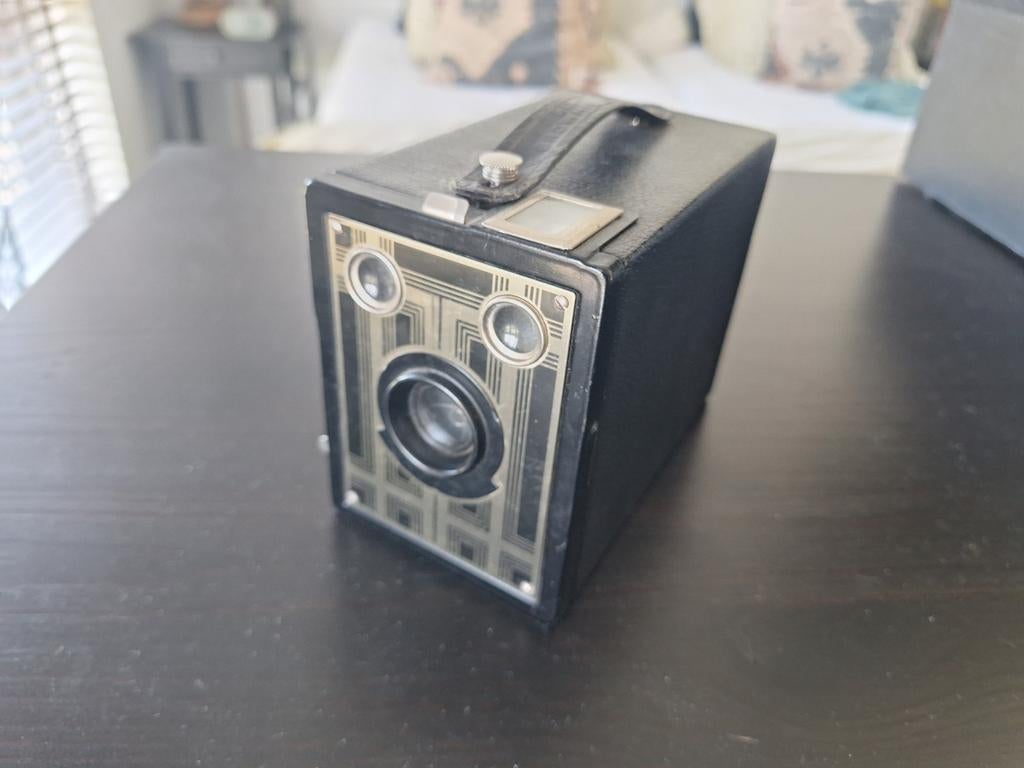 Vintage Kodak Brownie Six-20 Junior Boxcamera met tas, Ophalen of Verzenden, Gebruikt, Compact, Kodak