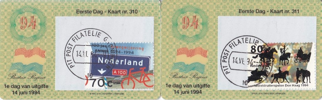 Eerste Dag Kaartje – 100 jaar ANWB – EDK 310-311, Verzenden, Na 1940, Gestempeld