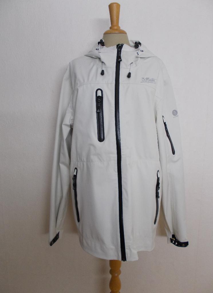 Wit/zwarte jas/regenjas met capuchon van Master 3! L, Verzenden, Zo goed als nieuw, Maat 42/44 (L), Wit