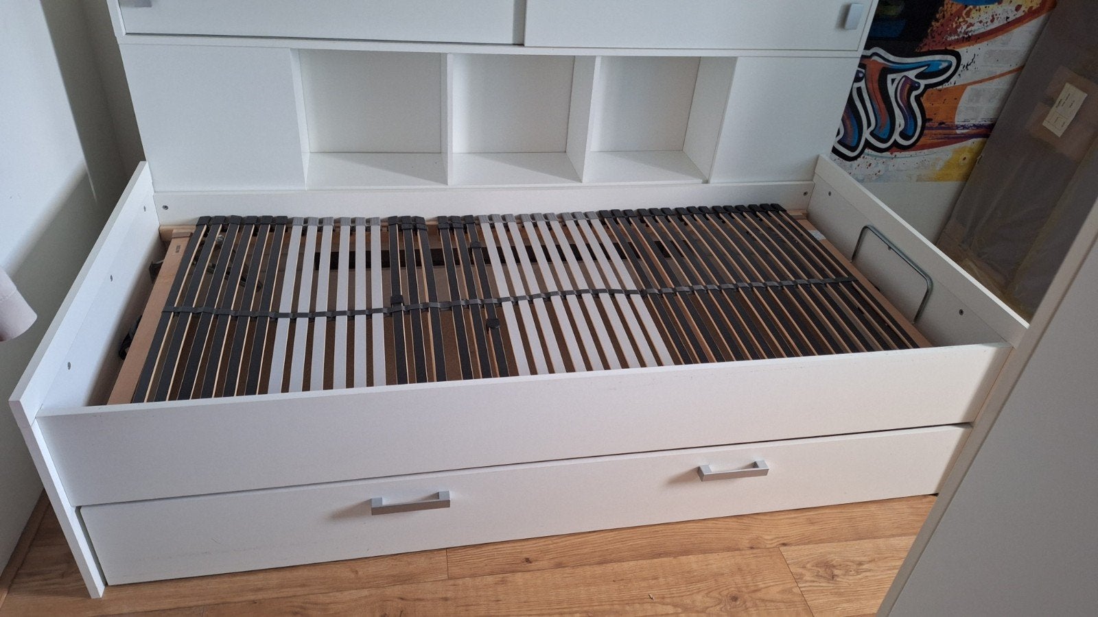 Eenpersoonsbed met ombouw en lade voor extra matras, Ophalen, Gebruikt, 90 cm, Eenpersoons