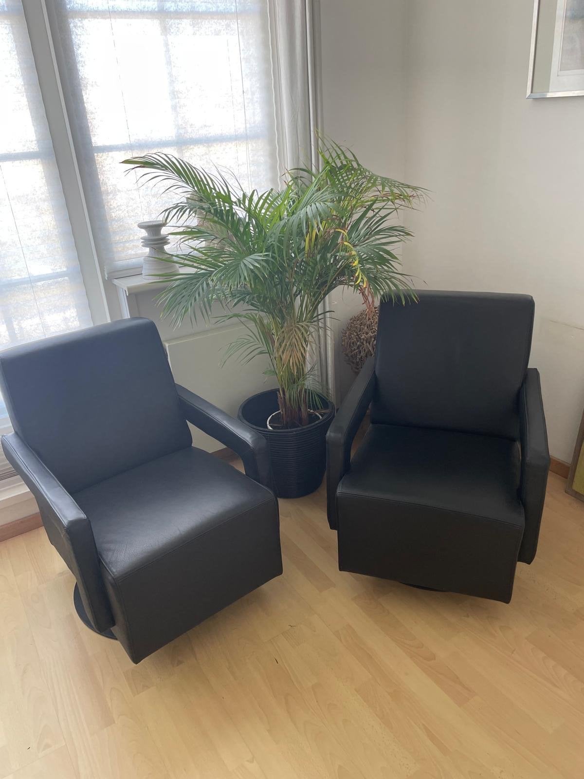 Twee zwarte leren fauteuils - Zo goed als nieuw, Ophalen, Twee, Zwart, Leer