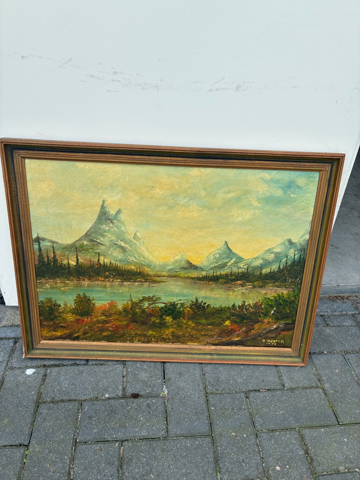 Schilderij berglandschap met meer, gesigneerd, Ophalen, Doek, Realistisch, Gesigneerd