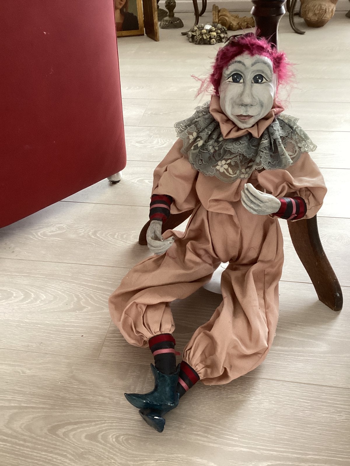Clown handgemaakt // hoog zittend 37 cm, Ophalen of Verzenden, Zo goed als nieuw