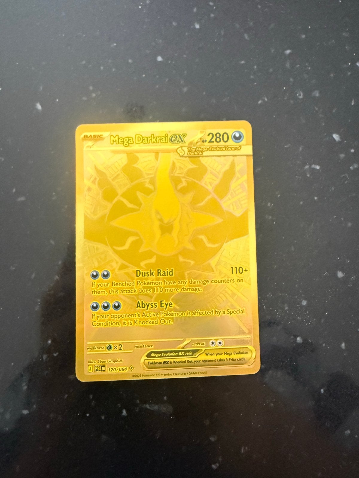 Mega Darkrai EX Pokémon Kaart - Gouden Editie 120/84, Ophalen of Verzenden, Zo goed als nieuw, Losse kaart