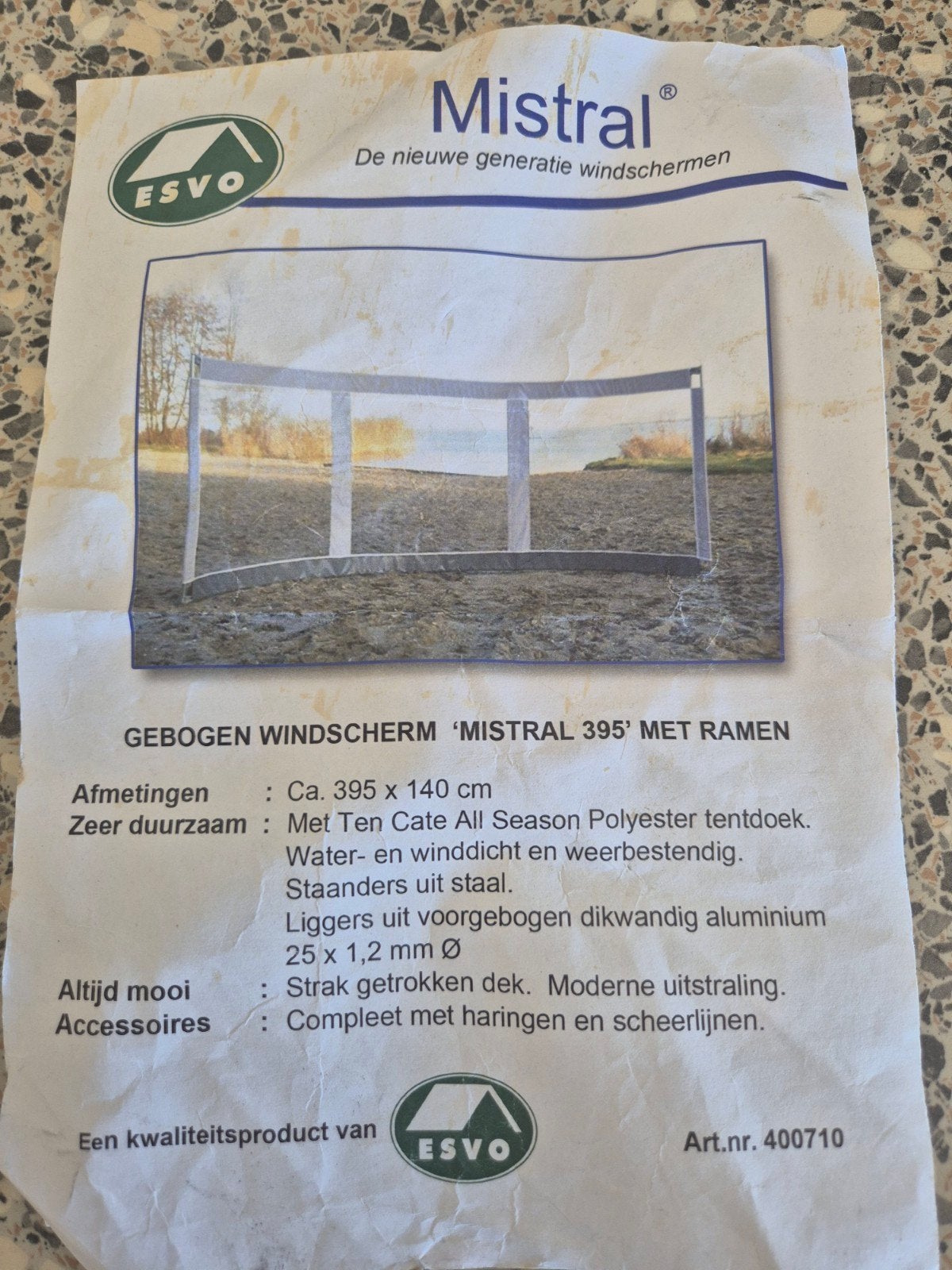 Licht gebogen en doorzichtig windscherm Mistral, 3,95m breed, Ophalen, Gebruikt