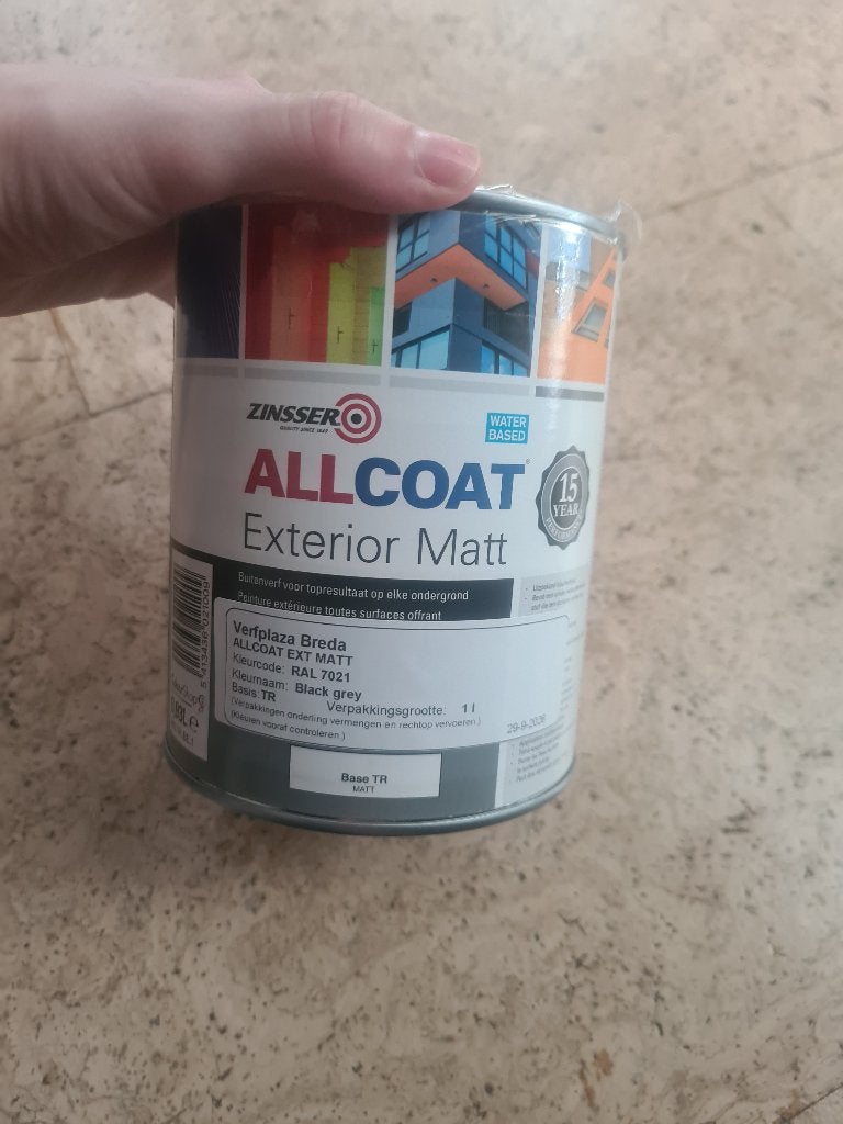 Buitenlak ral 7021 Zinsser all coat exterior matt, Ophalen, Nieuw, Lak, Grijs