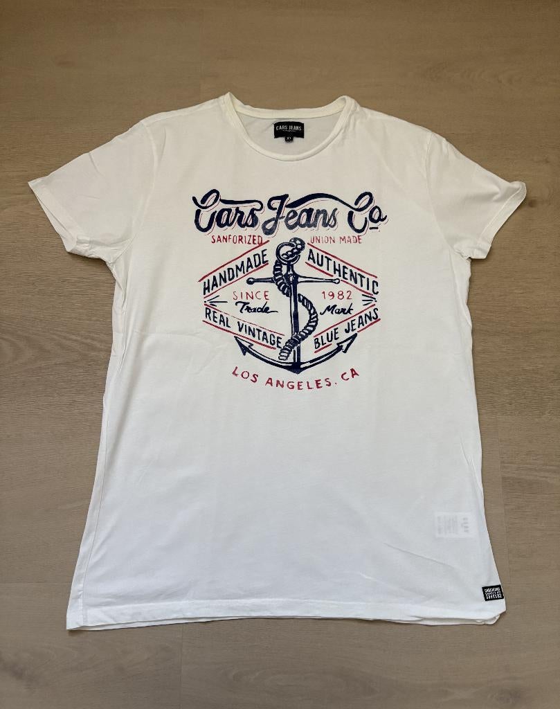 Cars Jeans T-shirt – Wit – Maat XL – Blauw Zee-anker, Cars Jeans, Wit, Maat 56/58 (XL), Ophalen of Verzenden