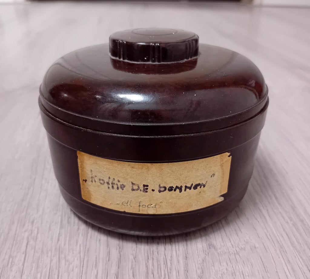vintage donkerbruine bakelieten doos met deksel, Verzenden, Overige