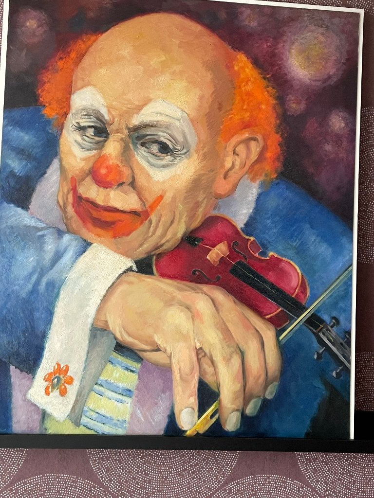 Clown met viool 110x90cm schilderij Theo van Tol, Ophalen, Olieverf, Muziek