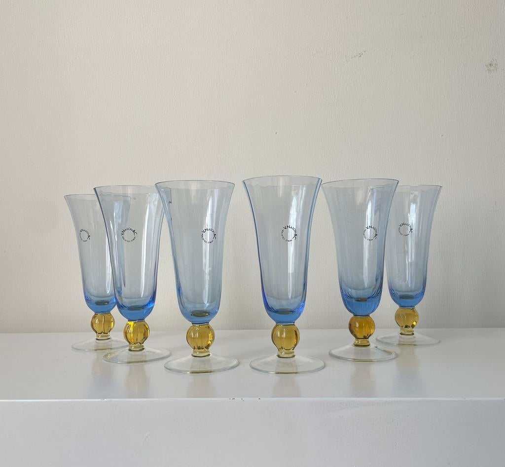 Carlo Nason, 6 Murano glas, wijnglazen, 1970, gesigneerd., Glas of Glazen, Ophalen of Verzenden, Overige stijlen, Glas