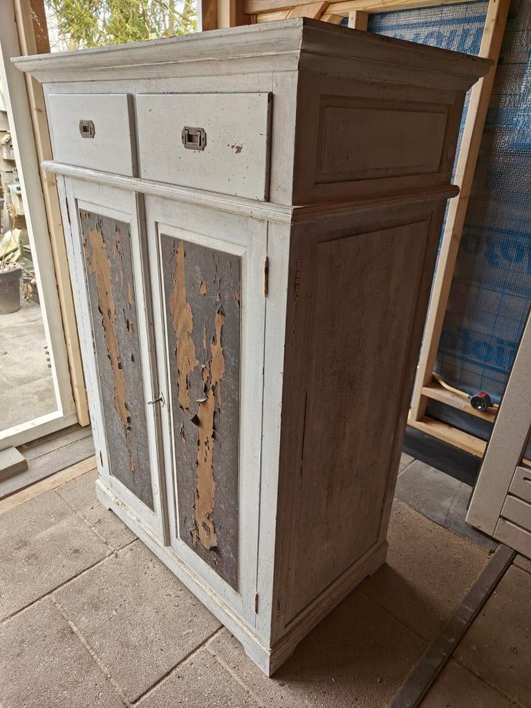 (computer)Kast, hout, 2 deuren, 2 laden, 160 cm hoog, Antiek en Kunst, Antiek | Meubels | Kasten, Ophalen