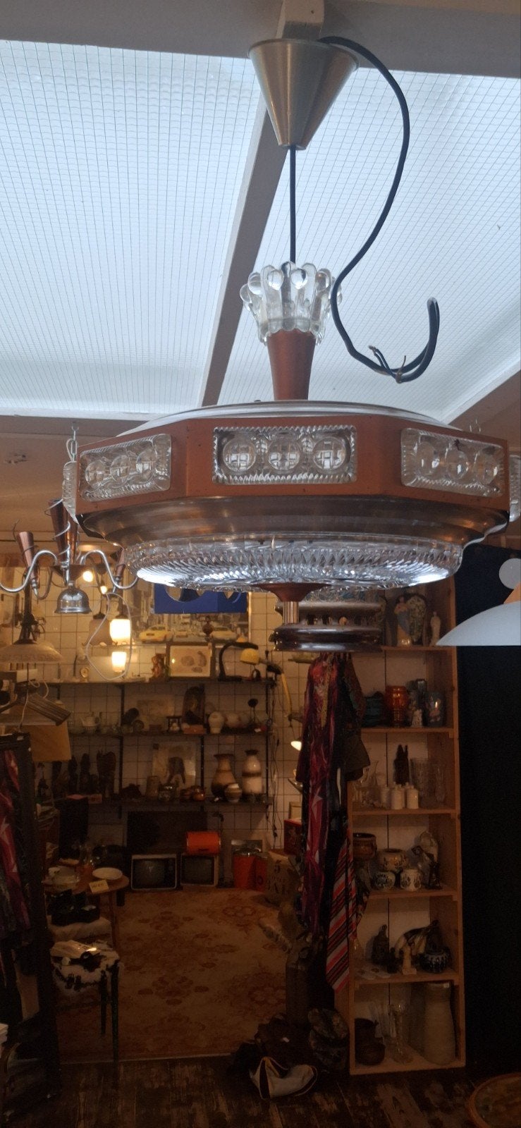Vintage Plafondlamp met Kristalglas, Ophalen
